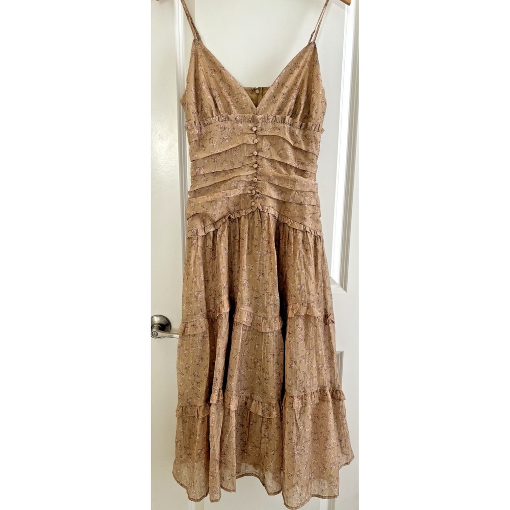 Feminine Frilly Romantic Fairycore Ruffle Spaghetti Strap Boho Midi Dress M